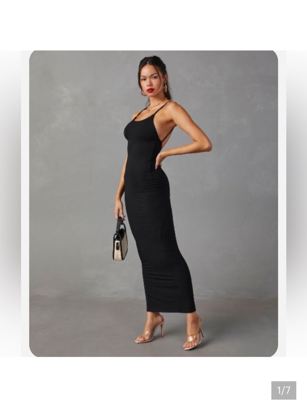 VICI Amiah Black Slim-Strap Scoop Back Bodycon Maxi Dress